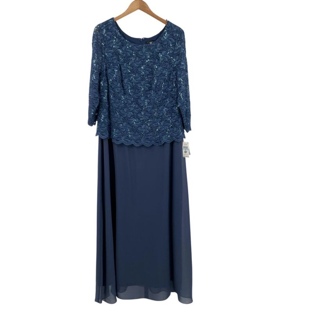 Alex Evenings Scalloped Lace And Chiffon Gown Blue 20